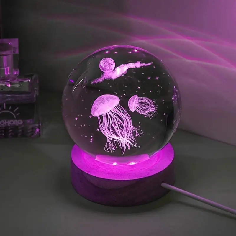 Home Decor Dopamine - 1pc 3D Jellyfish Laser Engraving Crystal
