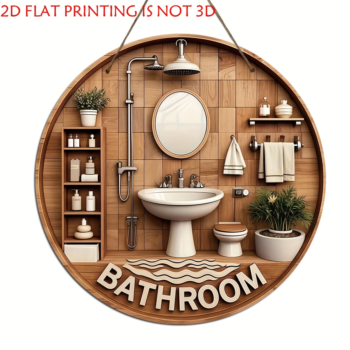 Home Decor Logo - One 2D flat circular bathroom wooden