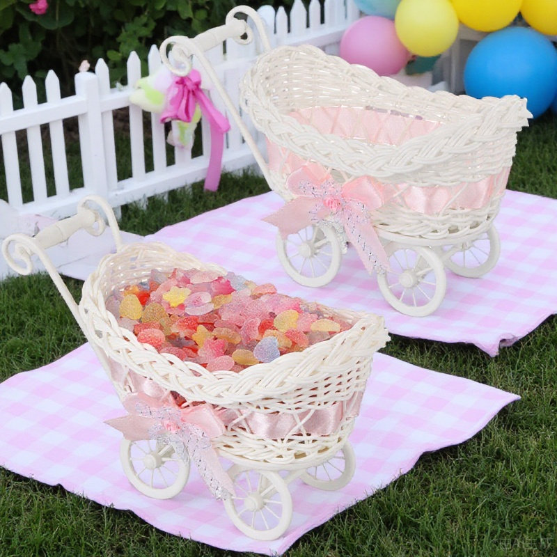 Home Decor Rattan - 2Pcs Cute Shopping Cart Style Woven