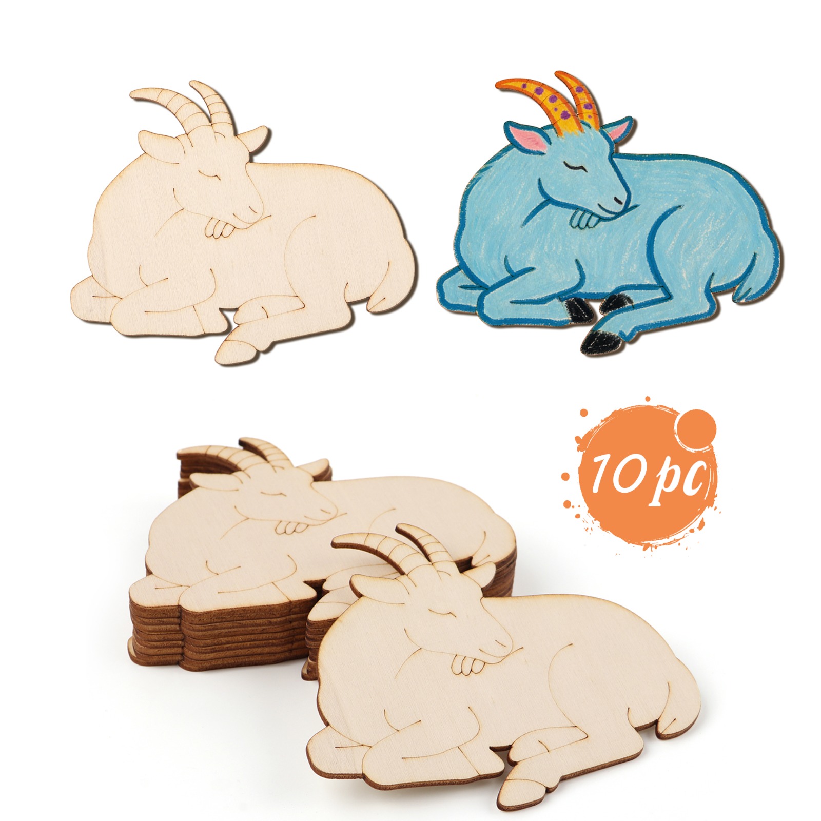 Home Decoration - 10pcs/set Unfinished Wood Sheep Animal Ornaments